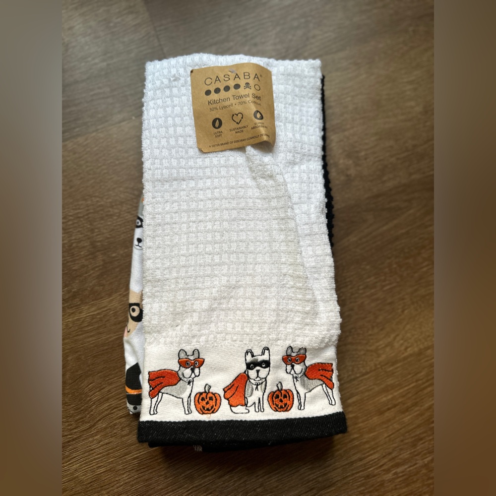 Casaba Halloween 3 pack Kitchen Towel Set Pumpkin Caped Dog & Dog Faces